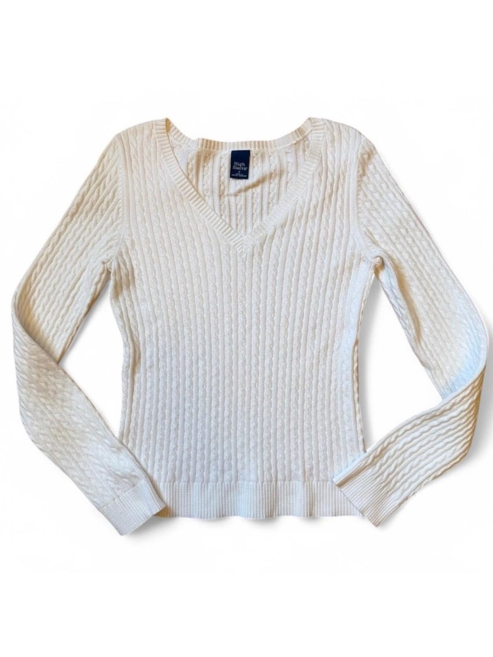 Y2K Preppy Cable Knit Sweater Cotton Blend Posh Cream White Medium